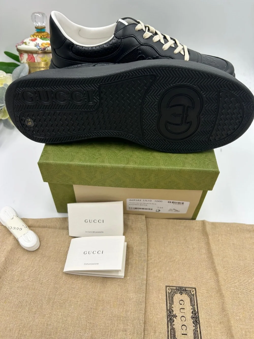 Gucci Chunky B Perforated GG Embossed Leather Sneakers. Size 11.5. (Fits 12.5)